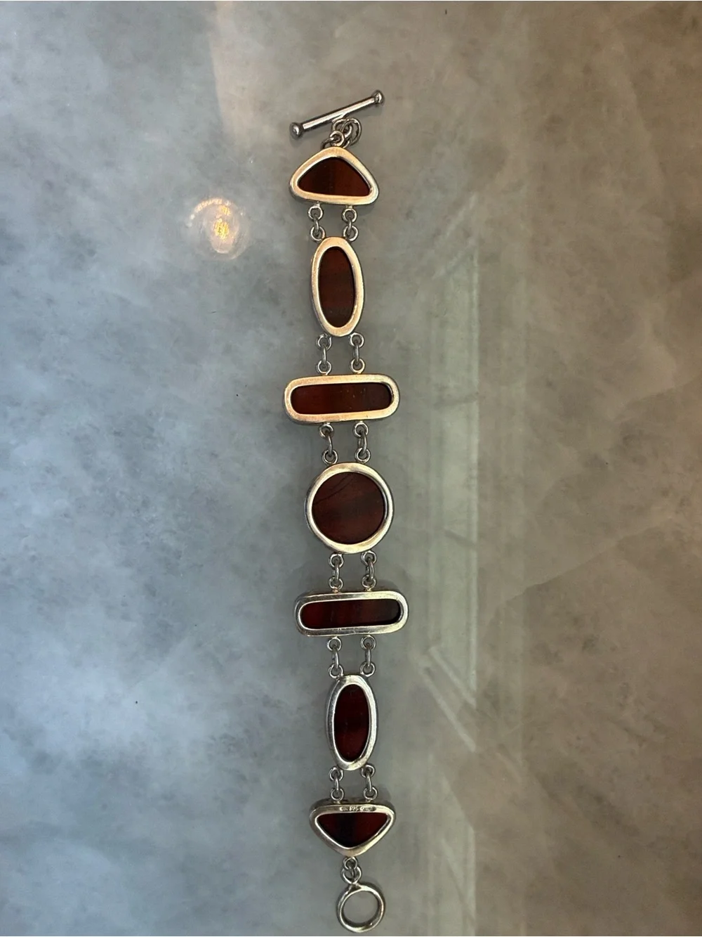 Artisan Red Jasper Cabochon Gemstone Link Bracelet In Sterling Silver